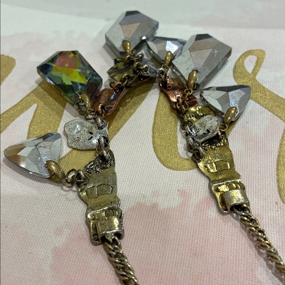 Multicolor Statement Green Blue Yellow Lead Beveled Glass Necklace - Picture 6 of 7